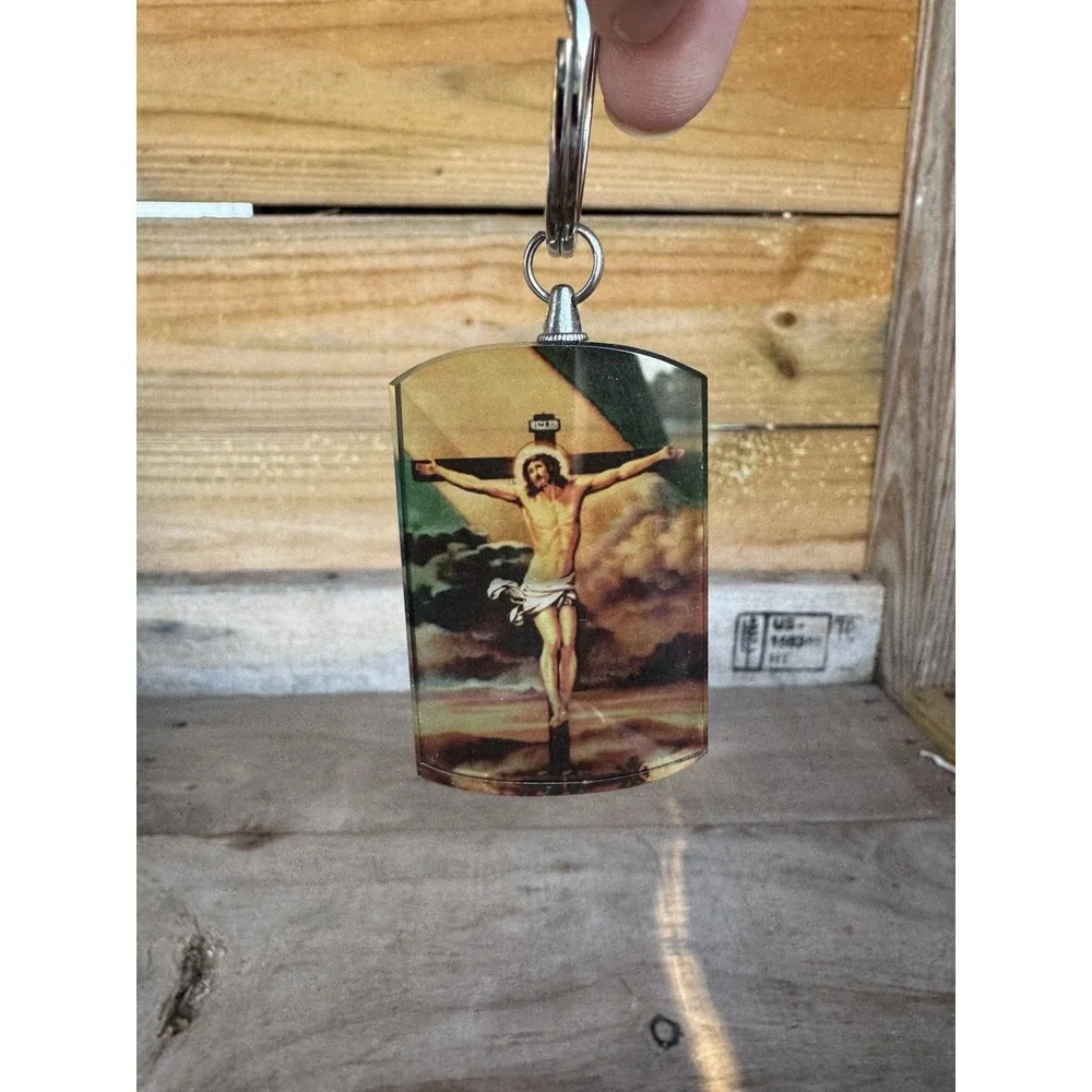 Vintage Keyring THE CRUCIFIXION OF JESUS CHRIST Keychain Ancien Porte-Clés JÉSUS